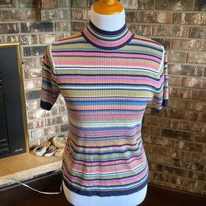 SAG HARBOR Vintage mock neck short sleeved pull over. Size petite medium.